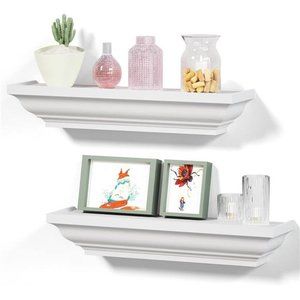 Floating Shelves White, Wood Shelves Rustic Shelves, Wall Mounted, 17 "  2 Pack